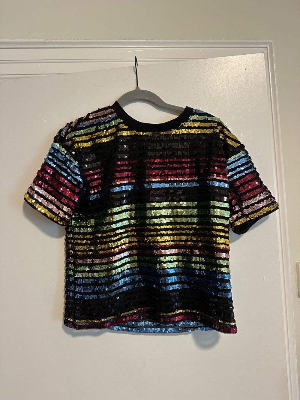 FRNCH Black Tee with Gold Sequin Stripes